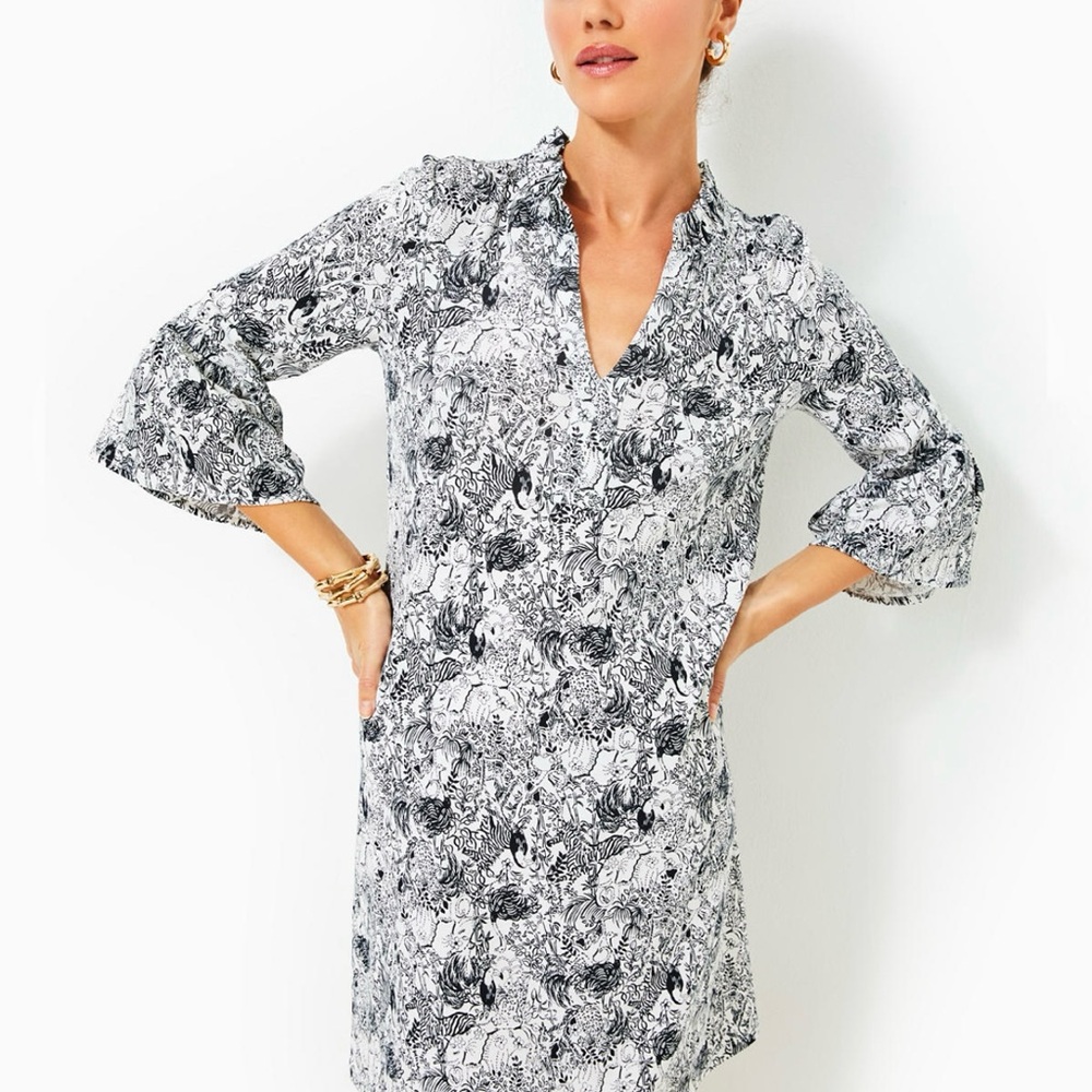 Lilly Pulitzer Hayes Dress in Onyx Animal Magnetism. Medium.